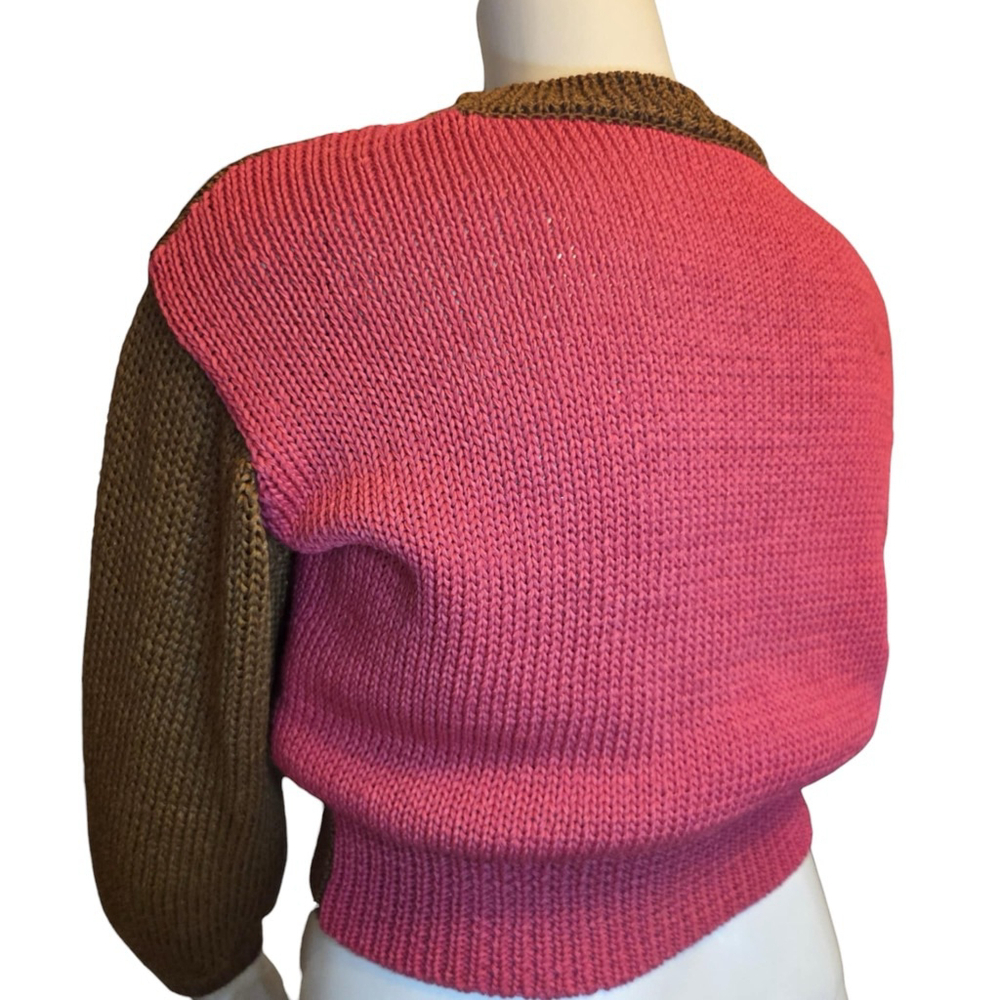 Mango Colourblock Cropped Knit Sweater, S, Brown/Pink Pullover, Textured Knit - Picture 9 of 14